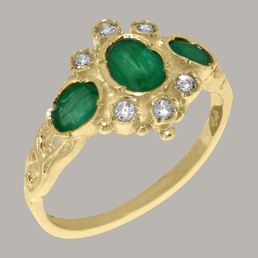9k Yellow Gold Emerald Diamond Ring C7695