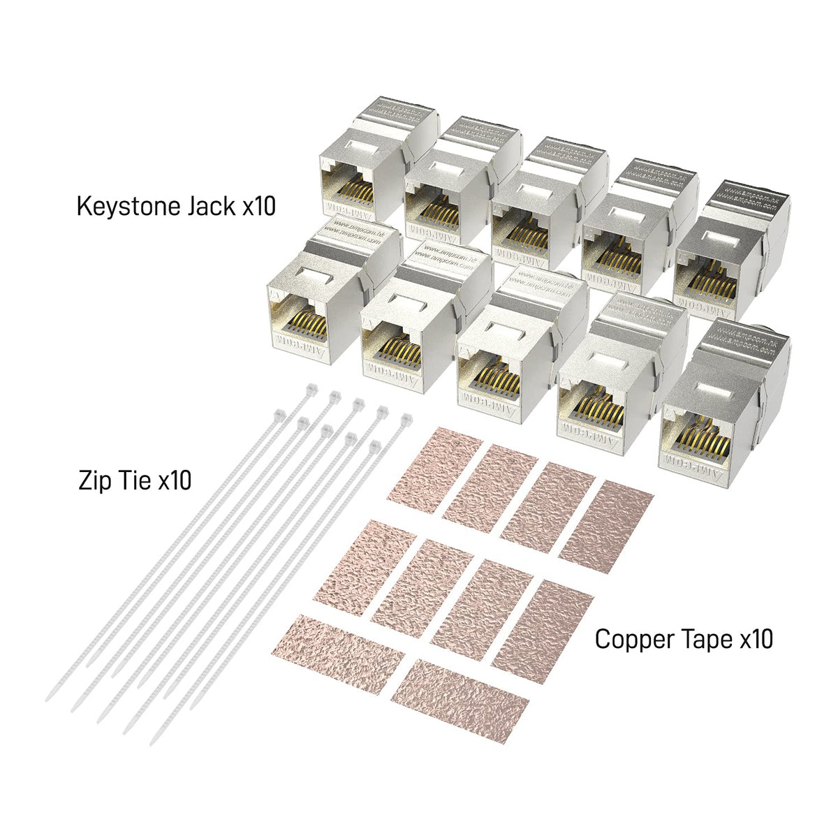 10-Pack RJ45 CAT 7 Tool-Less STP Shielded Keystone Jack P27128