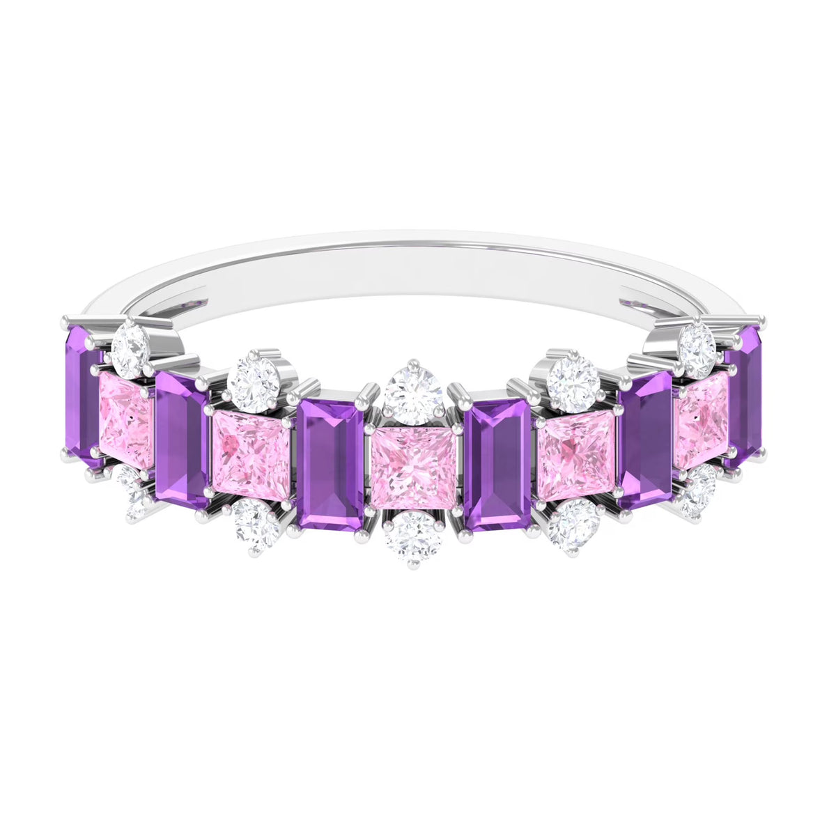 14K White Gold Pink Sapphire and Amethyst Ring with Diamond Y870