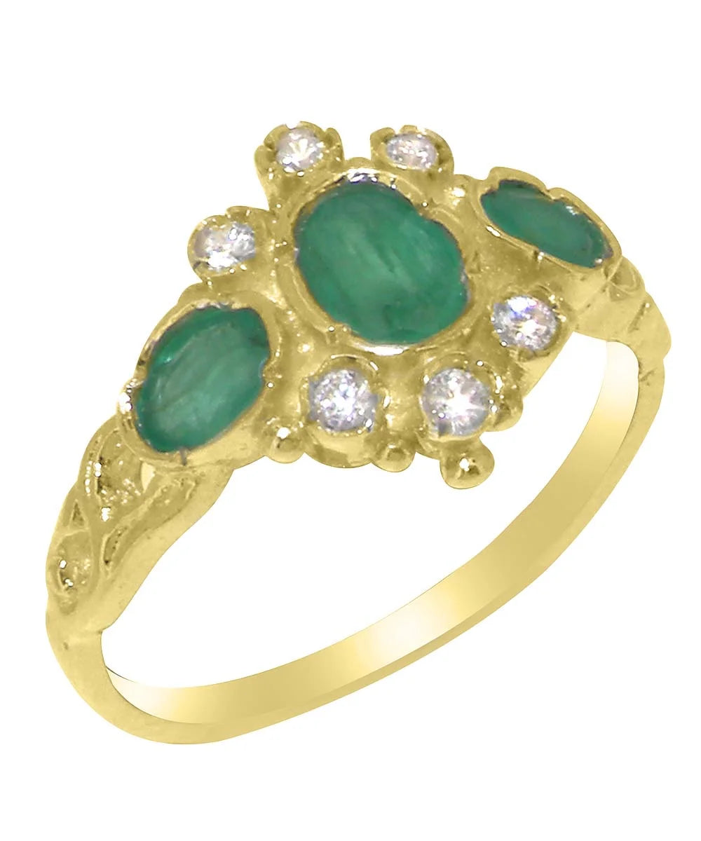 9k Yellow Gold Emerald Diamond Ring C7695
