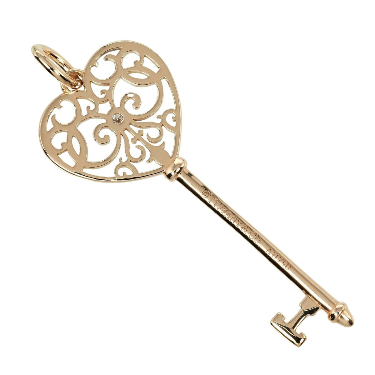 Tiffany Enchanted Heart Key Pendant Pink Gold Diamond 3.43g A435699
