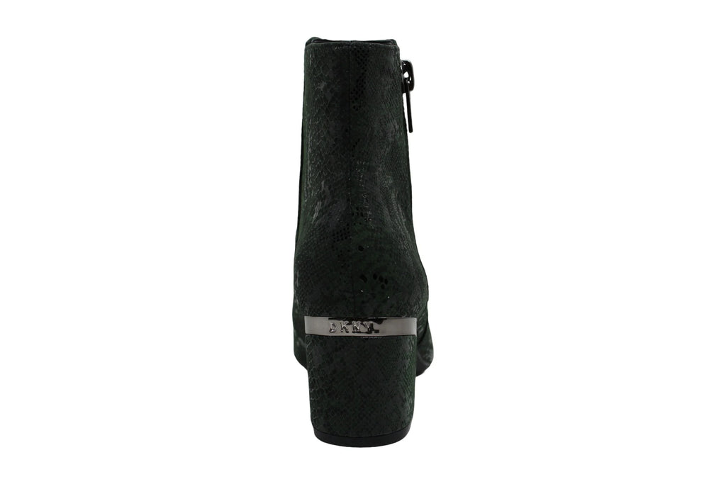 Green Snake Print Block Heel Zip-Up Booties E985