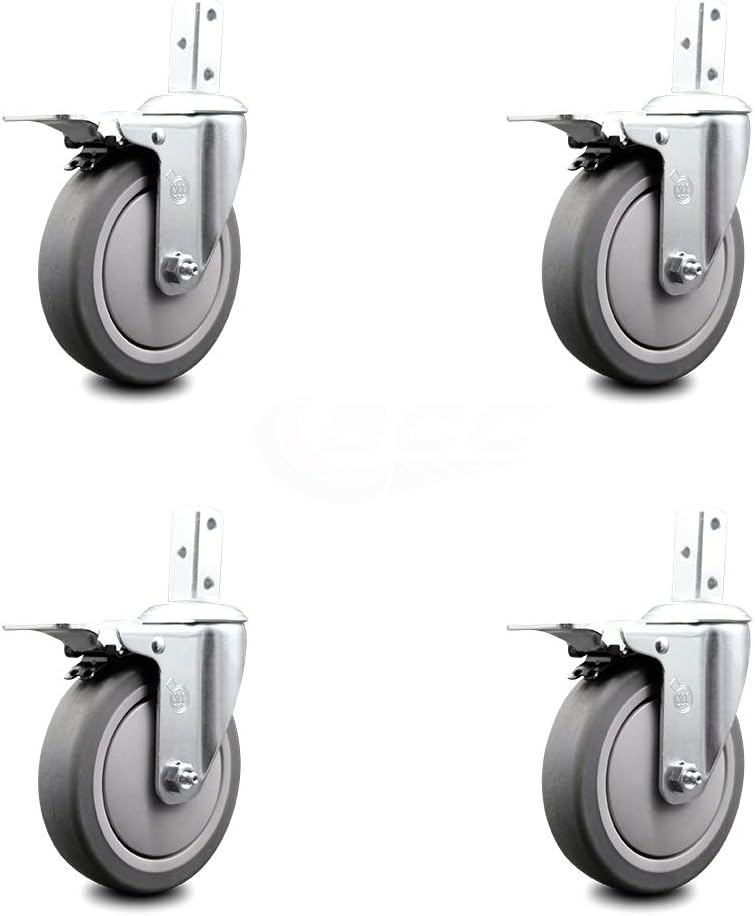 Swivel Square Stem Caster Set 4 with Gray Thermoplastic Rubber Wheel H773