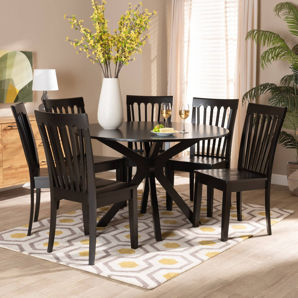 7-Piece Dark Brown Wood Dining Set J6118