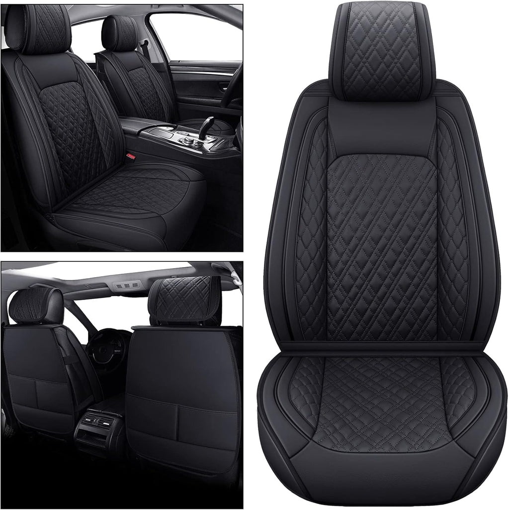 Faux Leather Front Car Seat Covers (2 PCS Front/Black-Brown) C770859