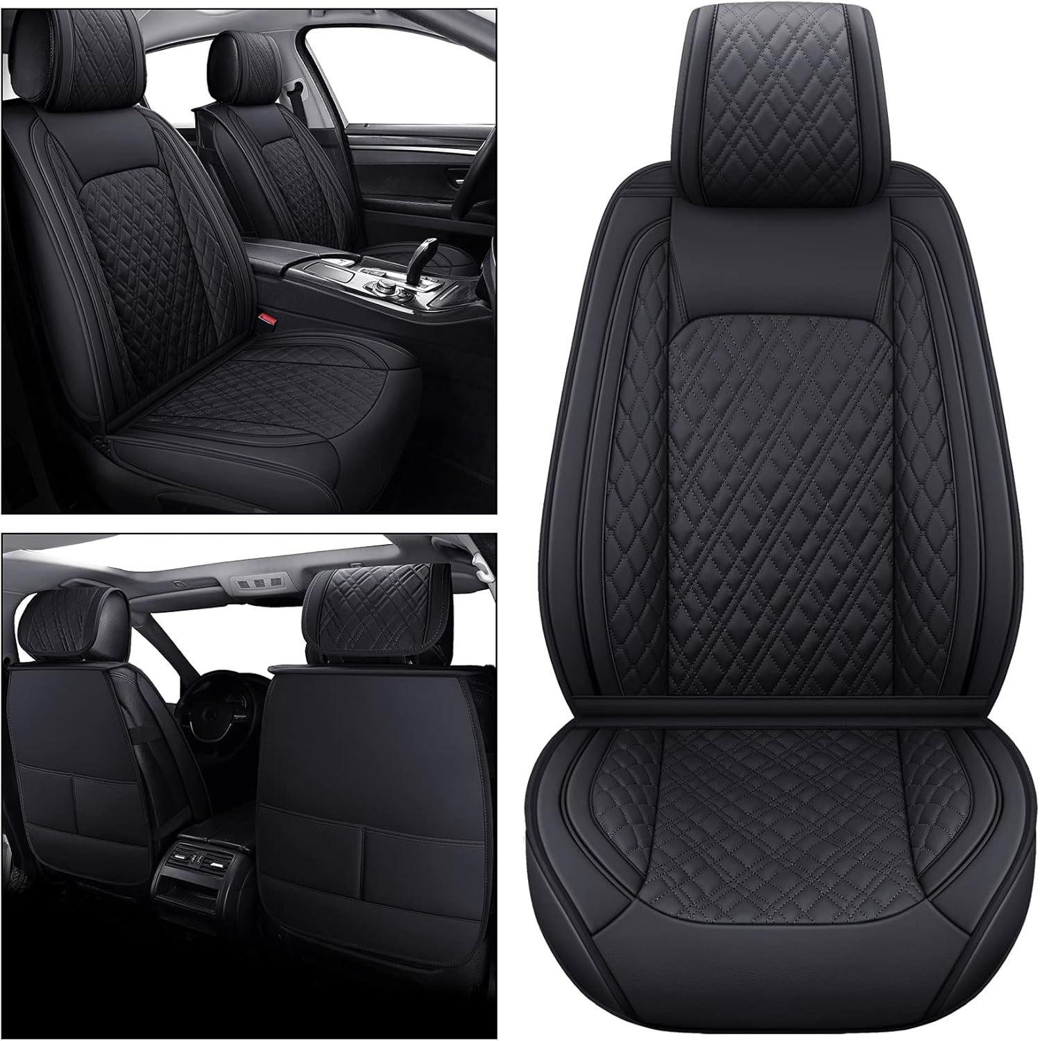 Faux Leather Front Car Seat Covers (2 PCS Front/Black-Brown) C770859