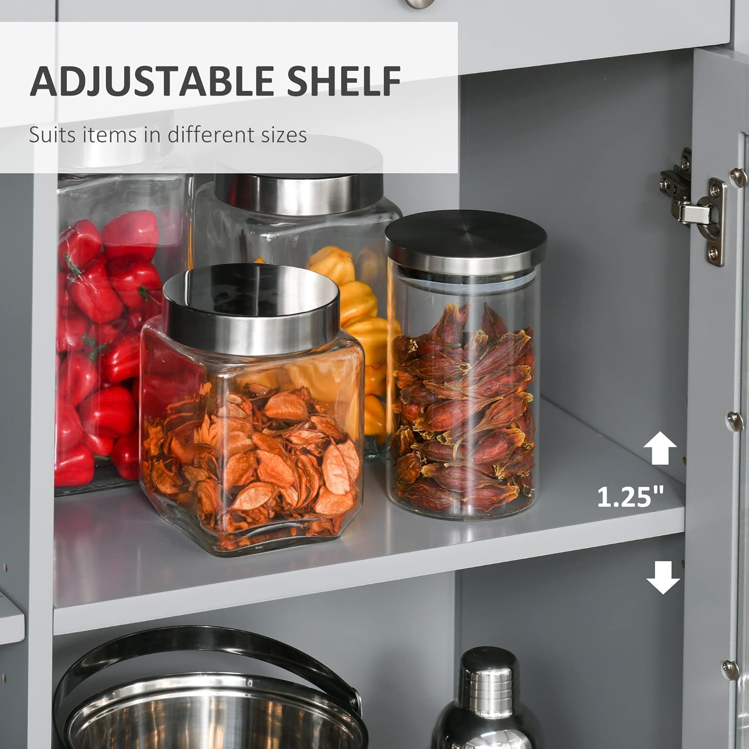 Retro Style Kitchen Sideboard Buffet Storage Cabinet with Glass Doors and Drawers K856