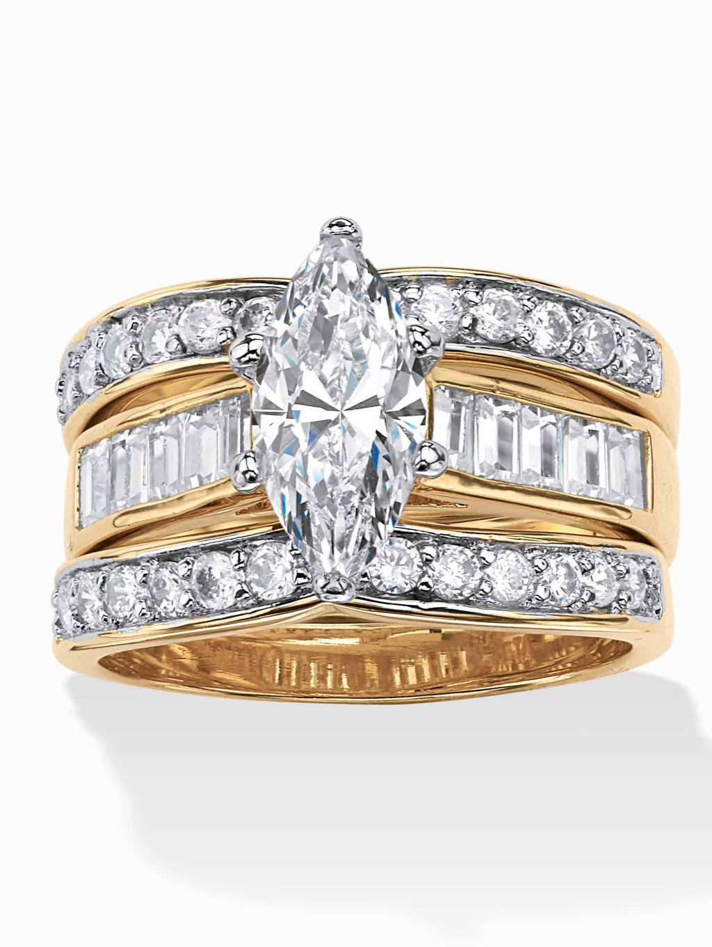 3.86 TCW Marquise-Cut Cubic Zirconia 3-Piece Bridal Set Gold-Plated L815