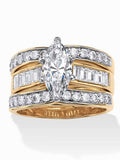 3.86 TCW Marquise-Cut Cubic Zirconia 3-Piece Bridal Set Gold-Plated L815