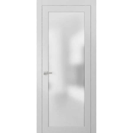 Frosted Glass Door 36 x 84 White Silk Satin Nickel Hardware O62968