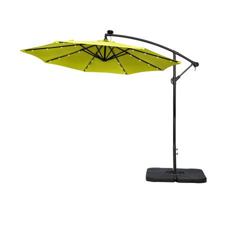 Lime Green 10 ft Solar LED Cantilever Umbrella with Base Weights Kit W620707