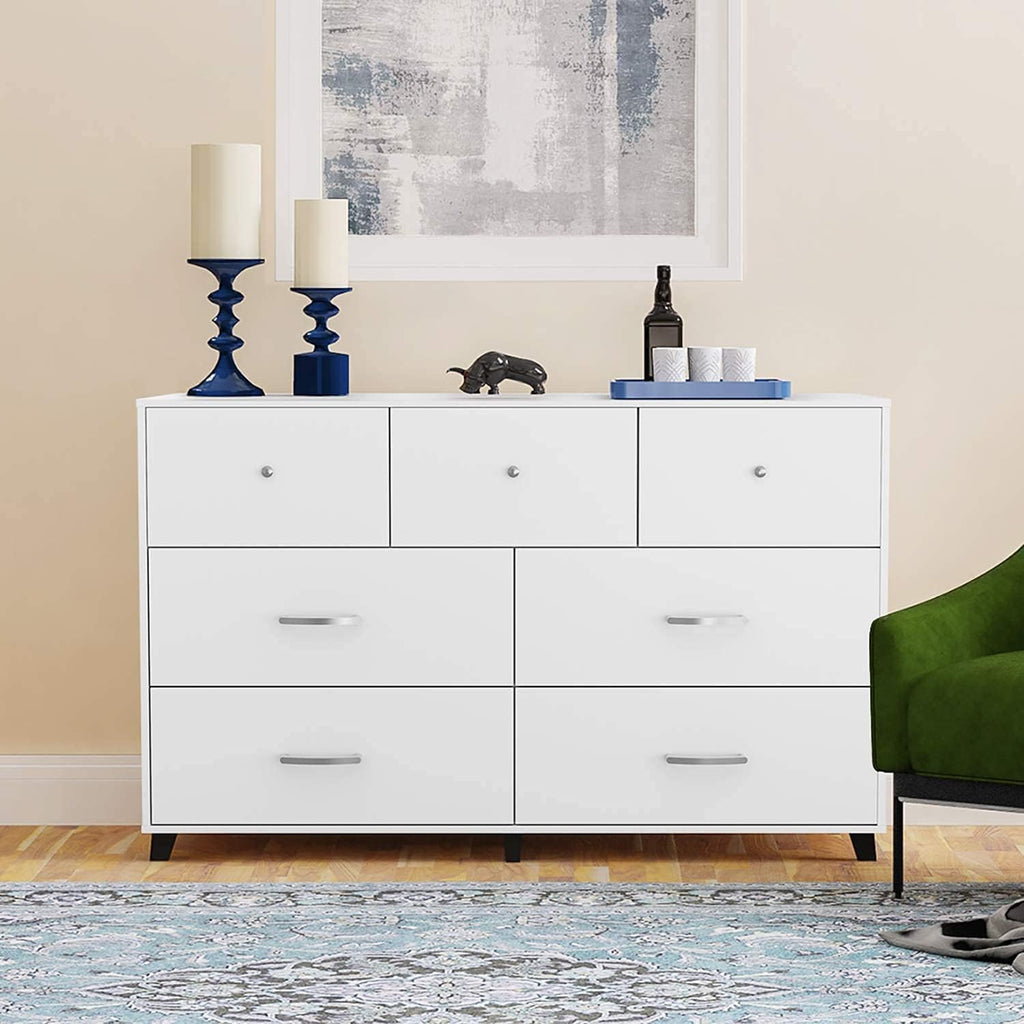 White 7 Drawer Horizontal Dresser V804
