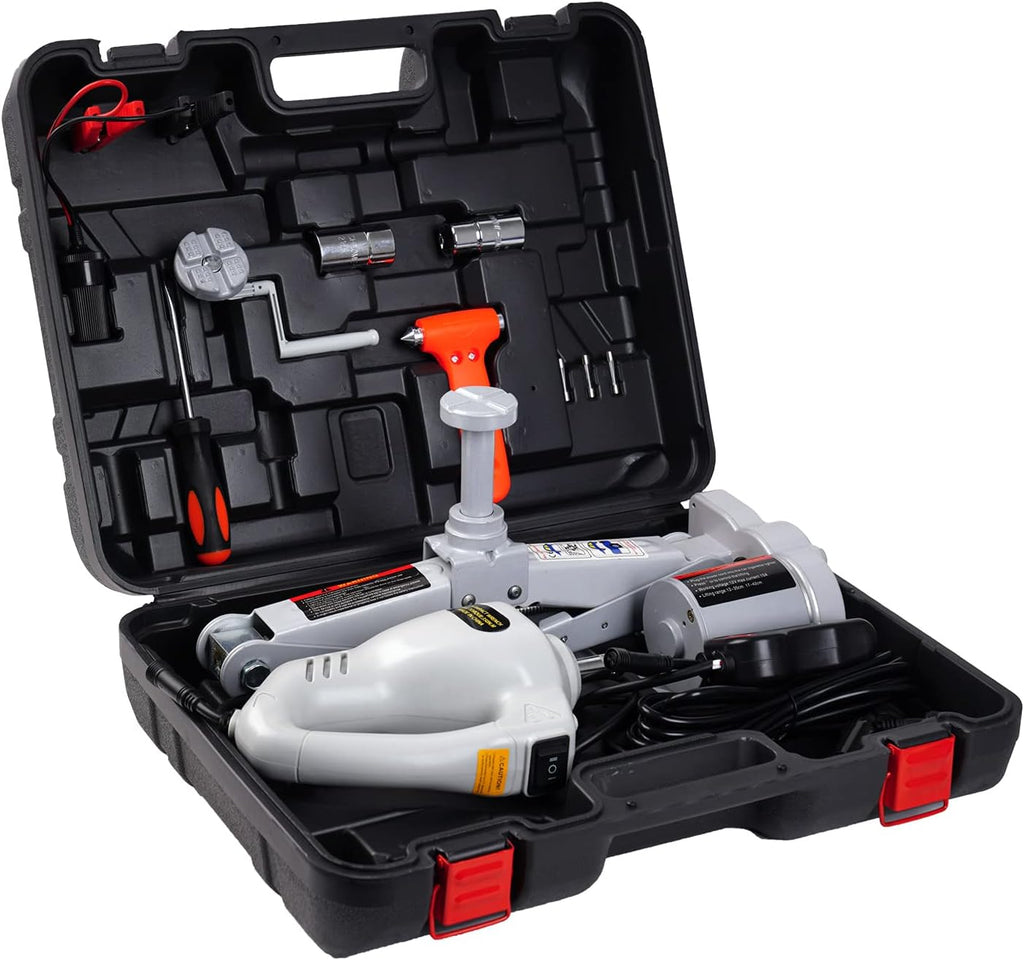 Red Electric Car Jack Kit 3Ton 12V Portable Auto Scissor Lift L116