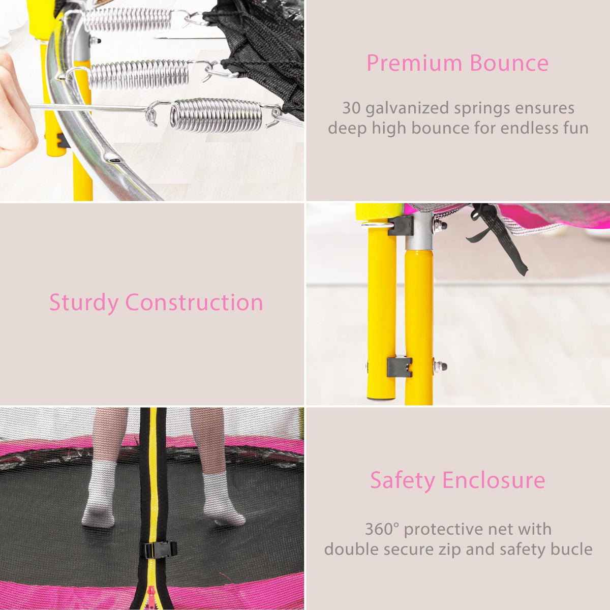 Pink Round Mini Toddler Trampoline with Enclosure and Basketball Hoop K67051
