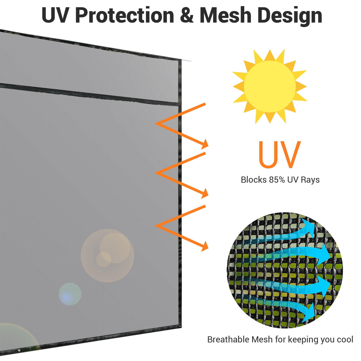 6x10' RV Awning Sun Shade Screen Black Mesh Q120351
