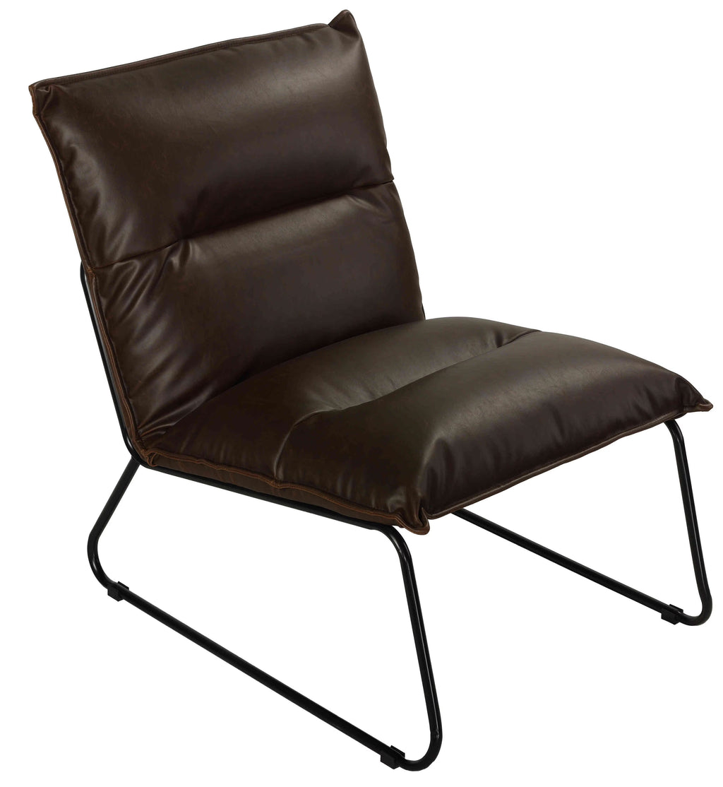 Distressed Brown Faux Leather Accent Chair with Black Metal Legs V73242