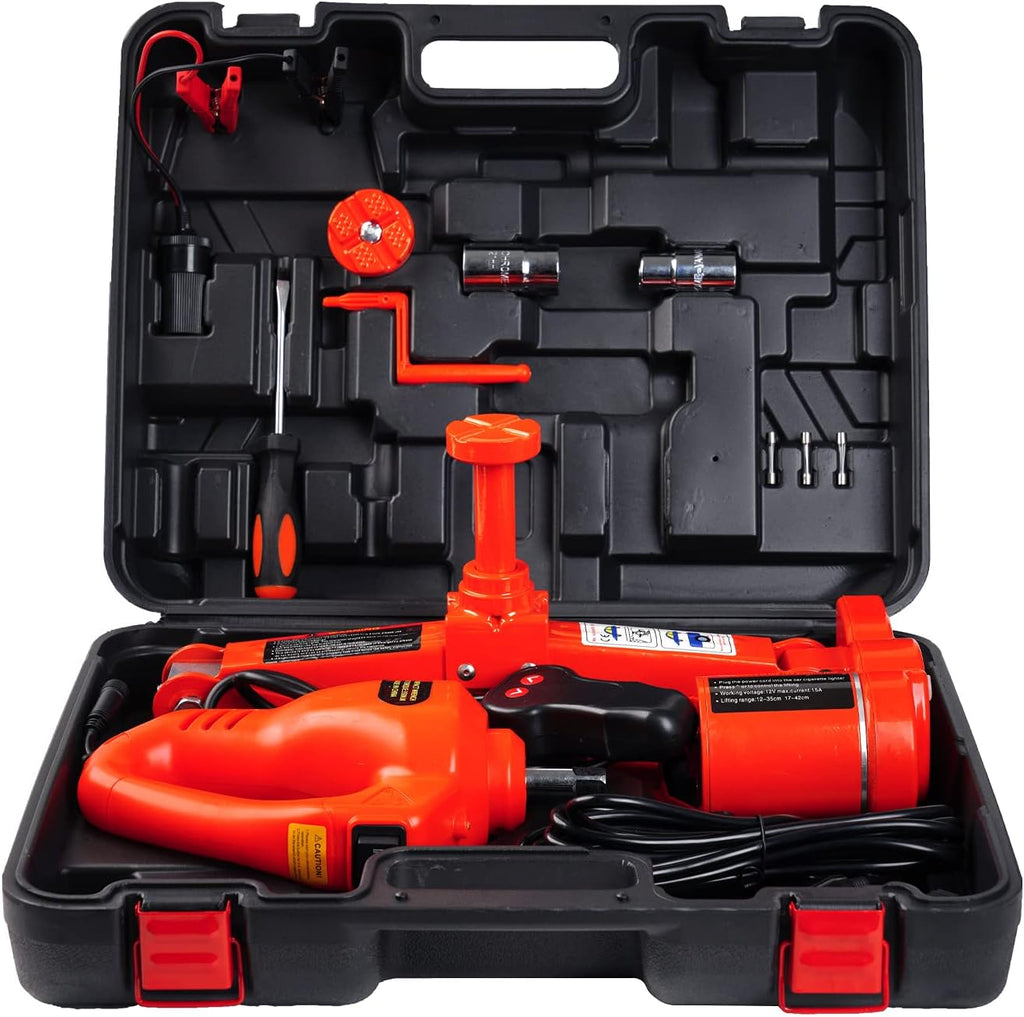 Red Electric Car Jack Kit 3Ton 12V Portable Auto Scissor Lift L116