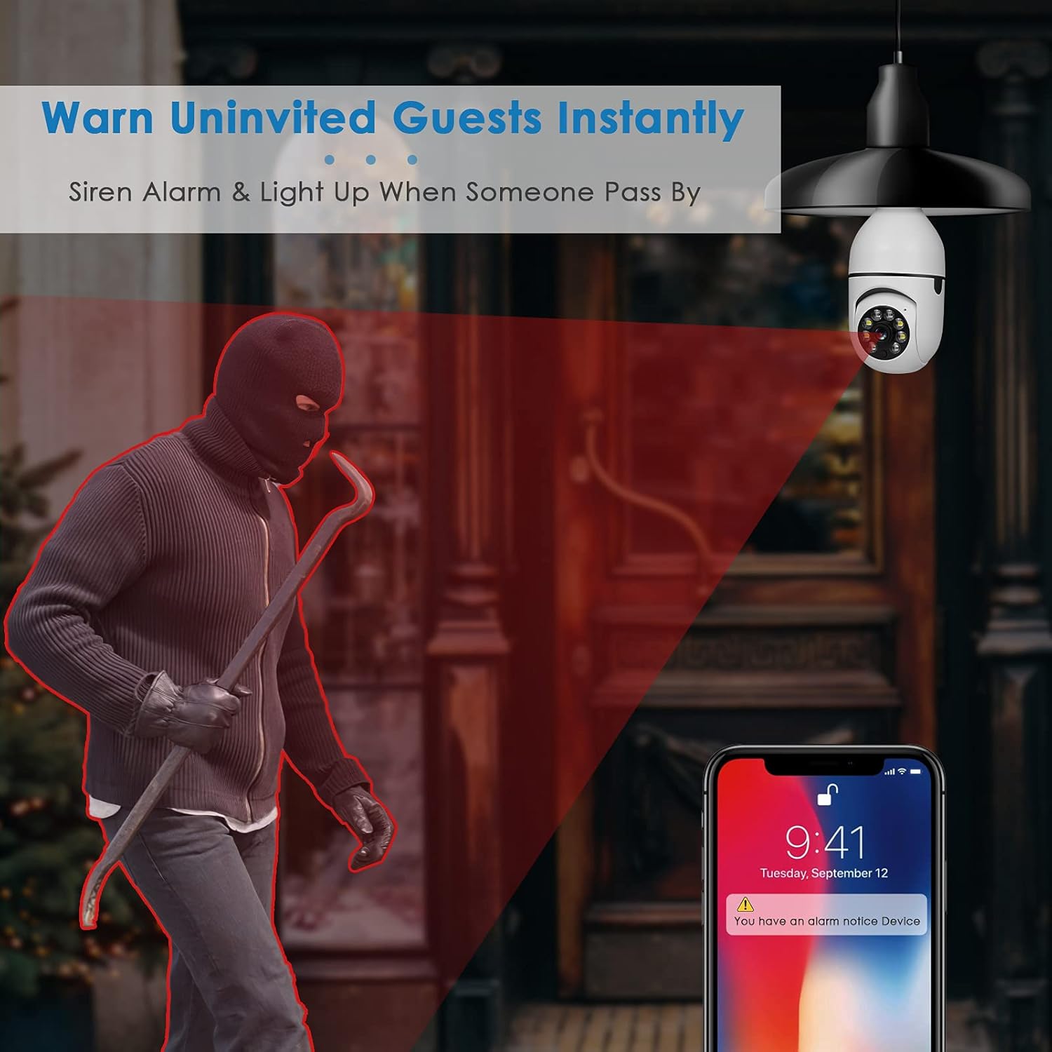 E27 Bulb 1080P Security Camera, PTZ 360 Degree Panoramic Wireless WiFi, Two Way Audio, 32G Memory Card Pack of 2 X2023