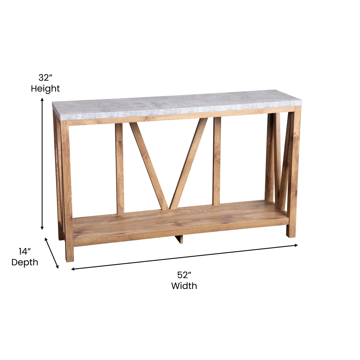 Warm Oak Console Accent Table with Faux Concrete Finished Wood Top R833