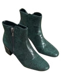 Green Snake Print Block Heel Zip-Up Booties E985
