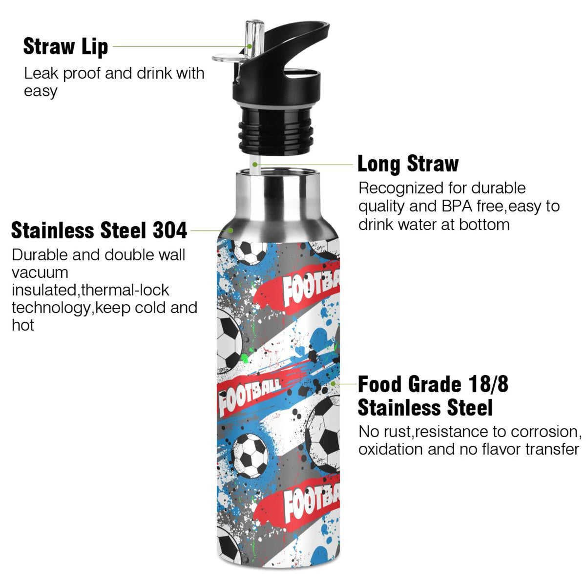 20 oz Insulated Stainless Steel Water Bottle with Straw Lid G67723