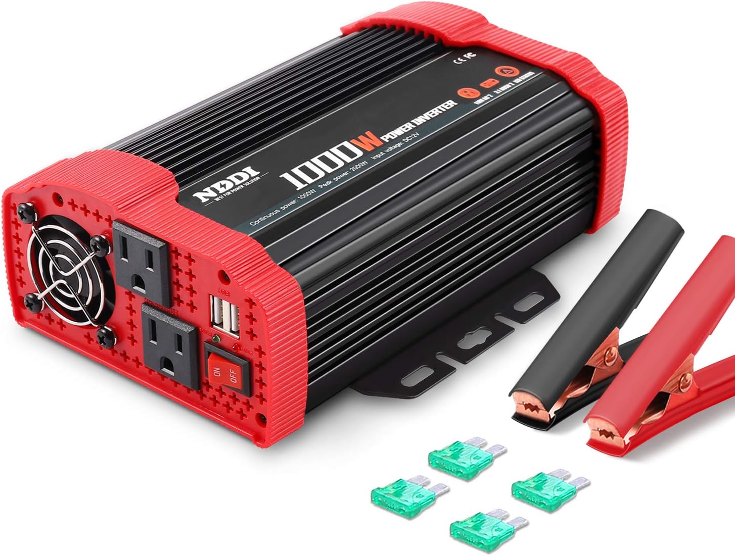 1000W Car Power Inverter 12V DC to 110V AC Converter Dual AC Outlets 3.1A USB Port Pack of 2 V7834