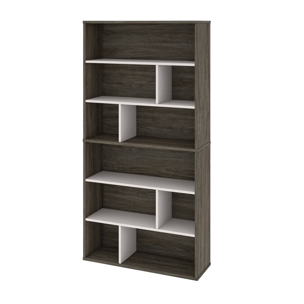2-Piece Asymmetrical Shelving Unit Set in Walnut Grey & Sandstone U811