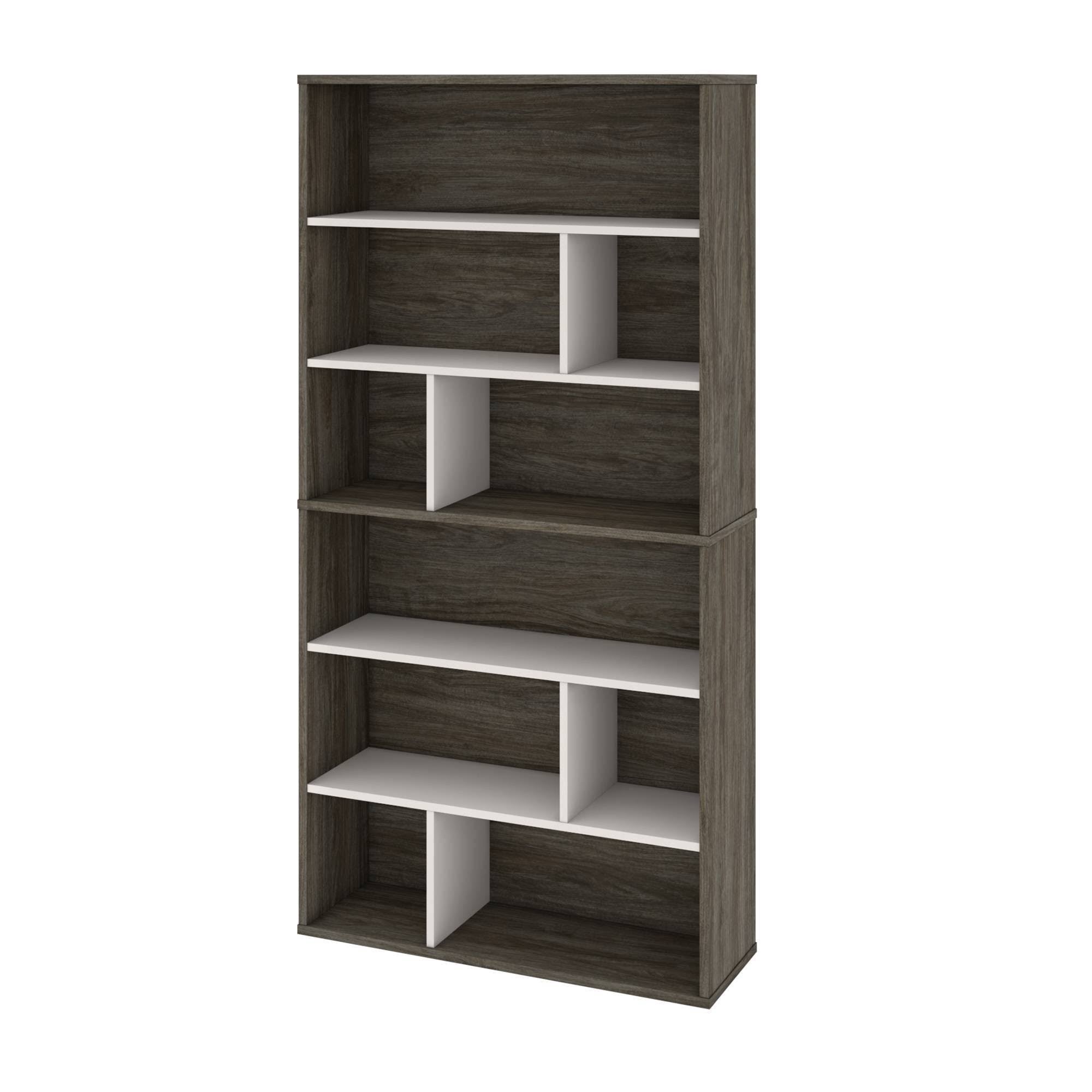 2-Piece Asymmetrical Shelving Unit Set in Walnut Grey & Sandstone U811