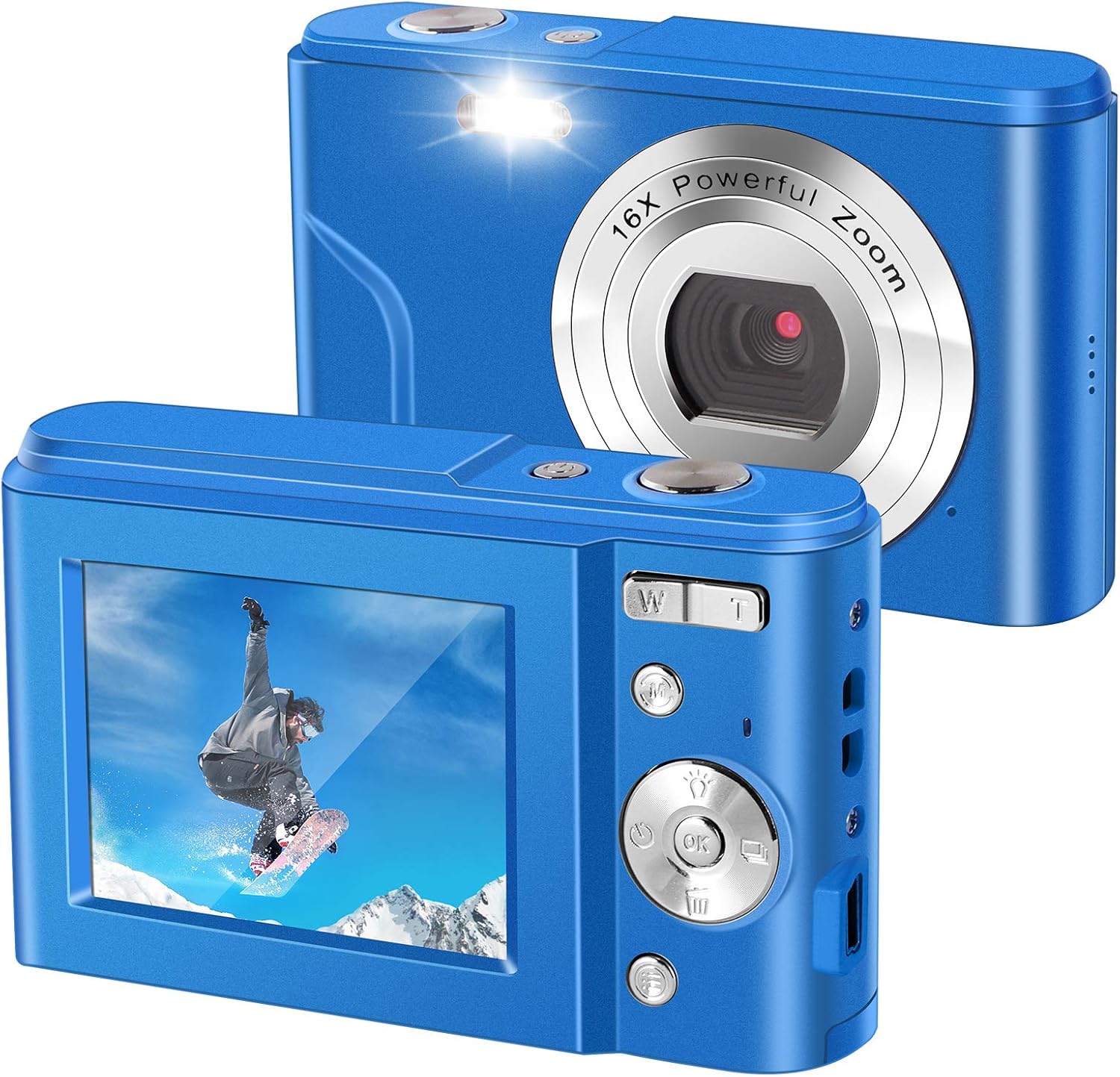 1080P Mini Digital Camera 36MP 16X Zoom Rechargeable Point and Shoot Camera (2.4 inch Blue) Pack of 2 P15898