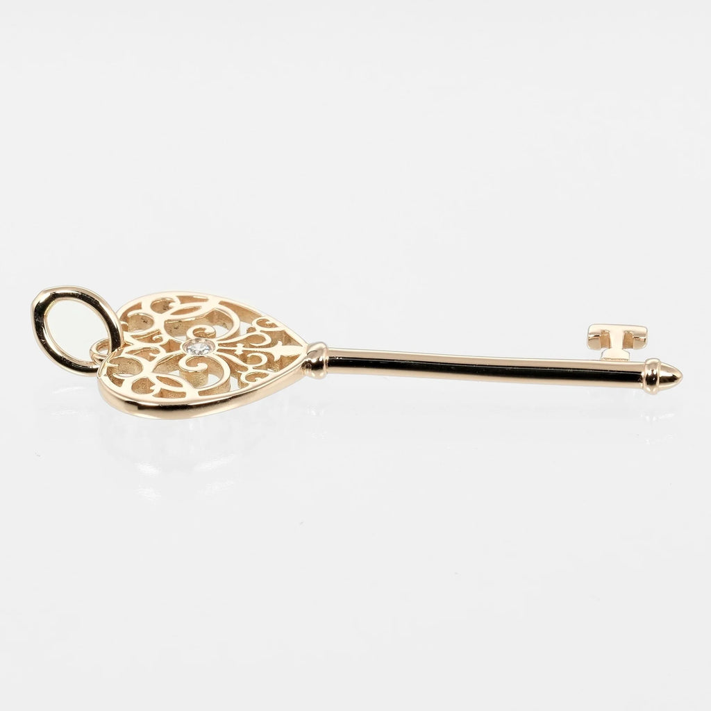 Tiffany Enchanted Heart Key Pendant Pink Gold Diamond 3.43g A435699