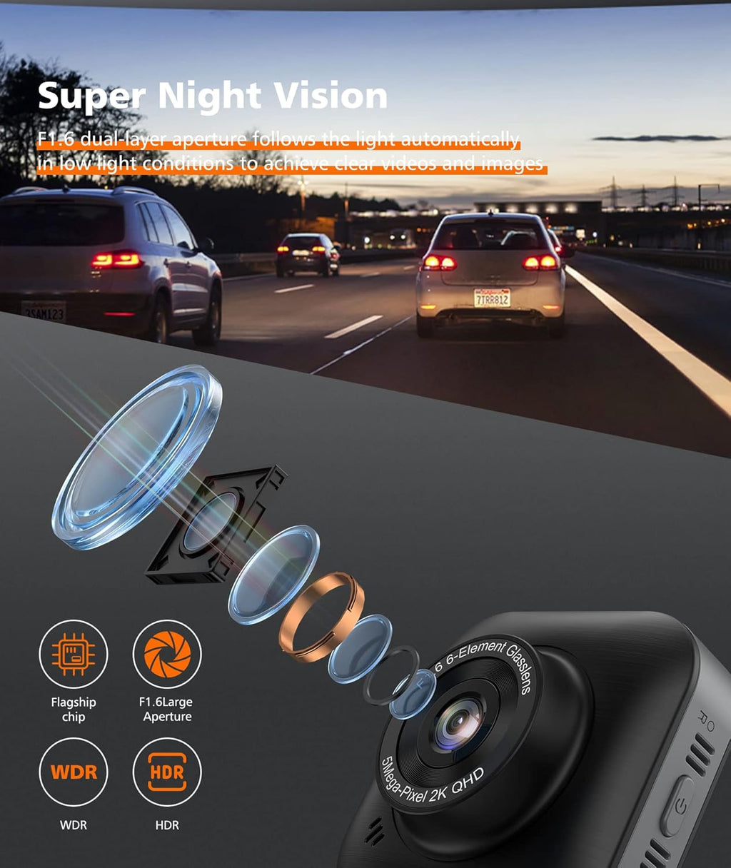 Dash Cam Front 1080P Full HD Car Camera 2560x1440P with 32GB SD Card Pack of 2 D322