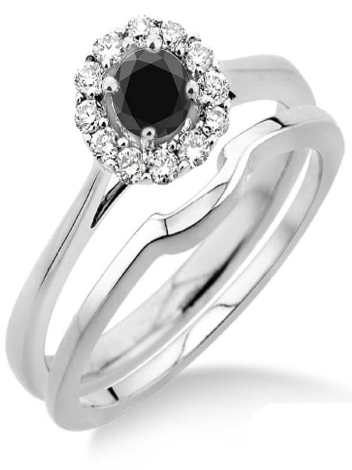 1.25 Carat Round Cut Black Diamond Moissanite Bridal Set Halo in 10K White Gold Z689