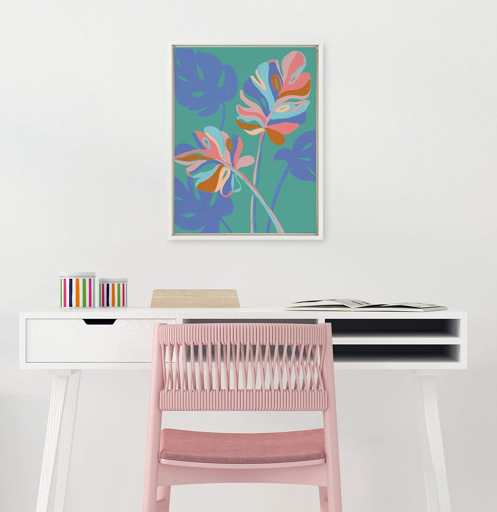 Monstera Green Framed Canvas Wall Art, 18x24 K618