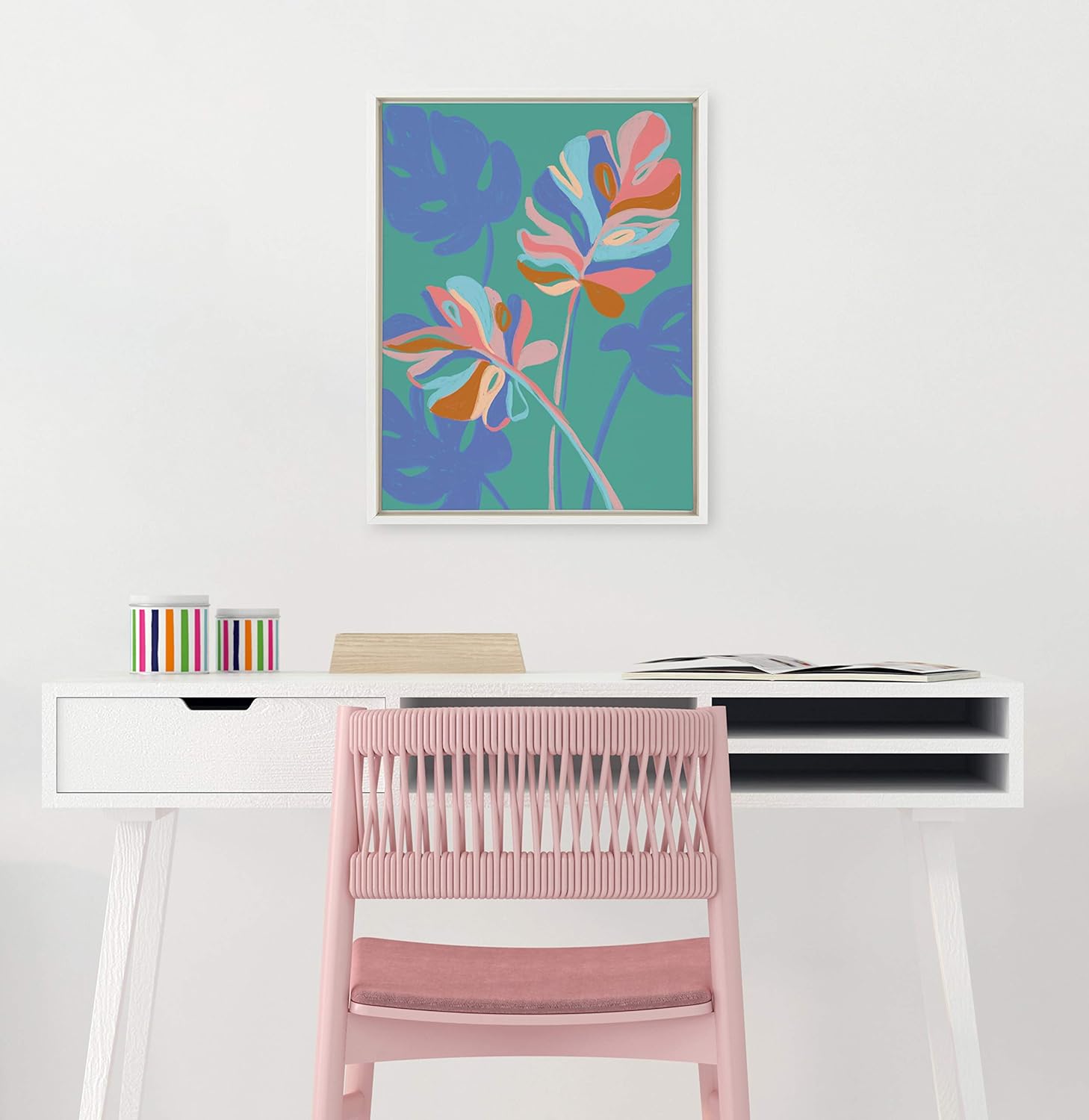 Monstera Green Framed Canvas Wall Art, 18x24 K618