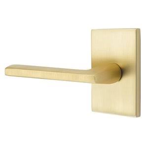 Privacy Helios Left Handed Door Lever with Modern Rectangular Rose in Satin Brass V210060