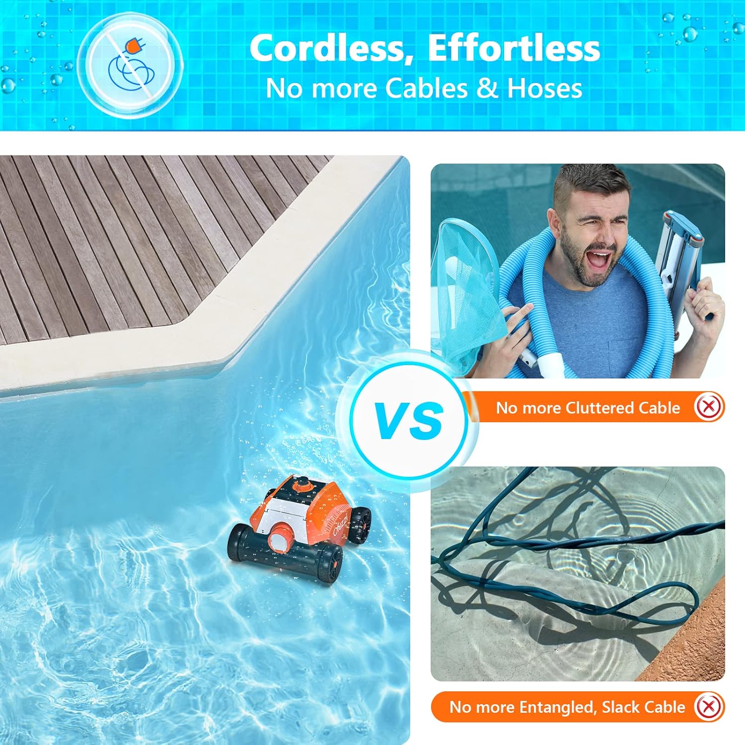Cordless Robotic Pool Cleaner, Rechargeable Battery, IPX8 Waterproof Automatic Pool Vacuum R651