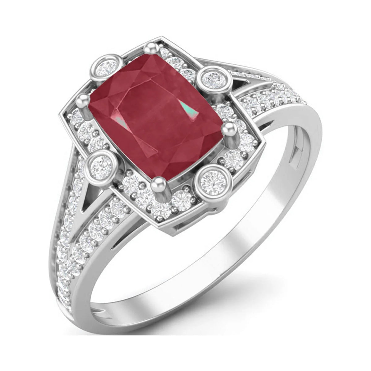 Ruby Glass Filled Solitaire Split Shank Ring in 925 Sterling Silver M27735