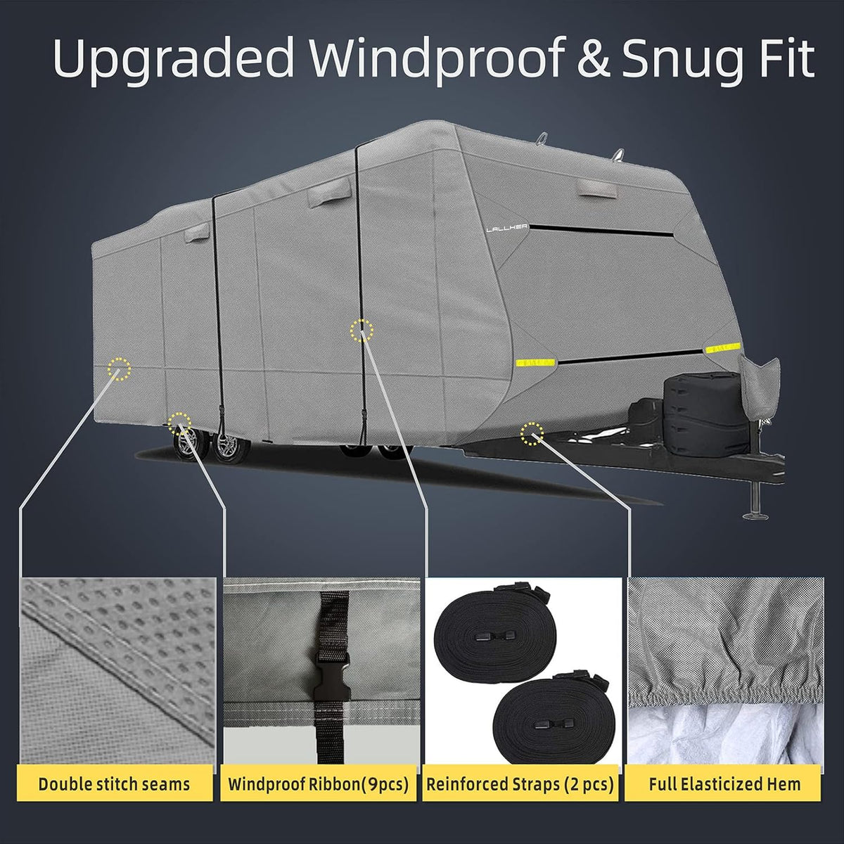 Heavy Duty 6 Layers Windproof Waterproof Camper RV Cover with 4 Tire Covers and 2 Tongue Jack Cover L370