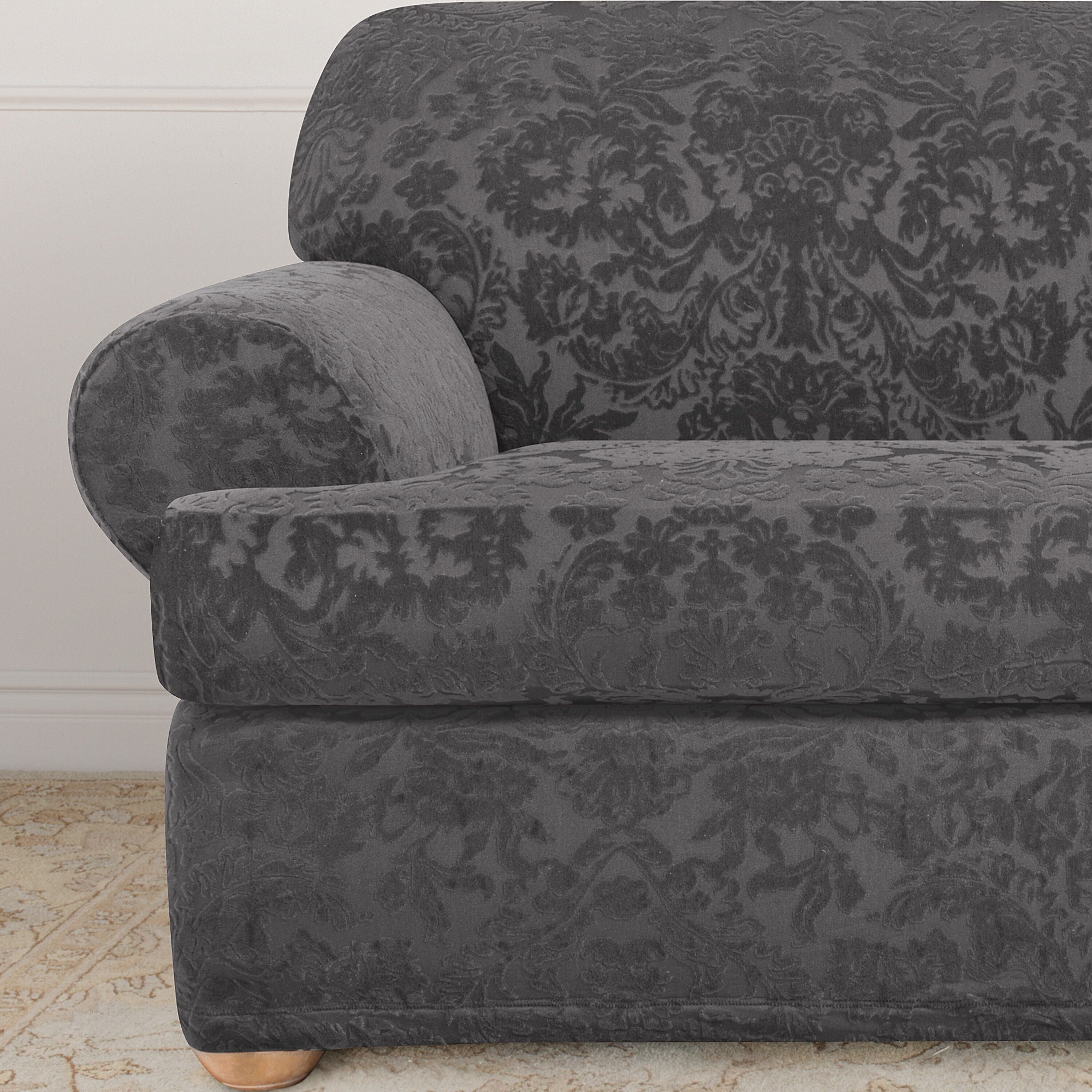 Gray 2 Piece T Cushion Sofa Slipcover P958