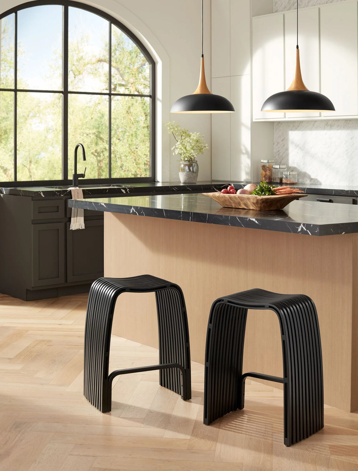 Bamboo Bar Stool Black 24" High with Footrest S35769