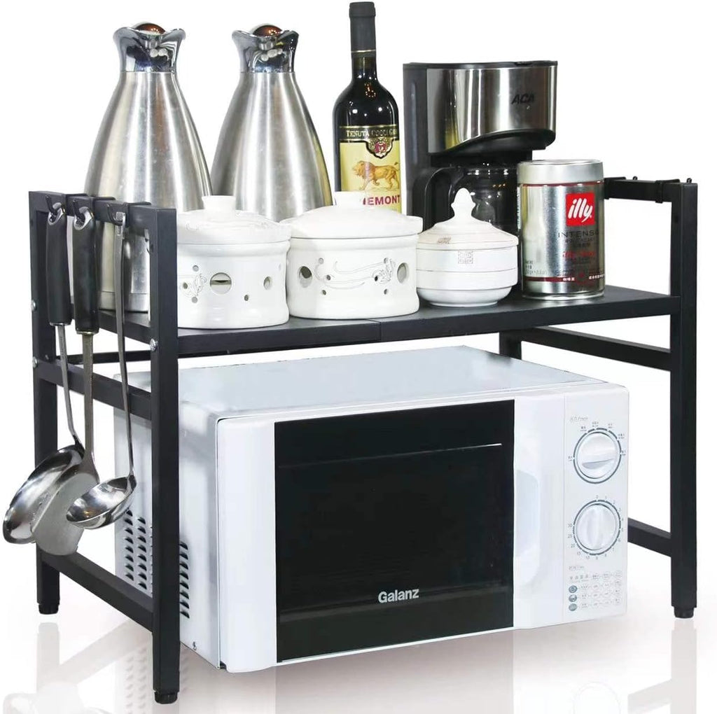 Adjustable Microwave Oven Rack Shelf, Expandable, Black, Pack of 2 F4152