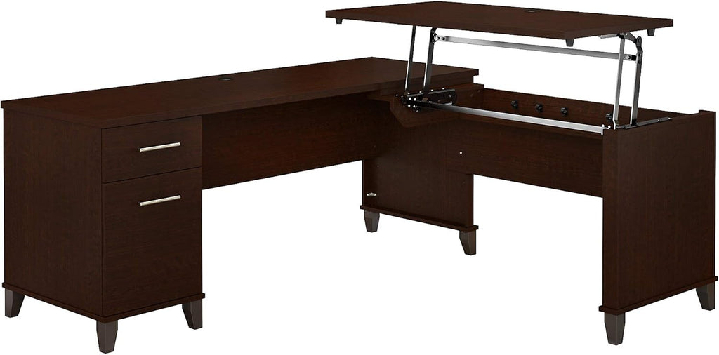72W Sit to Stand L Shaped Desk in Hansen Cherry U5347