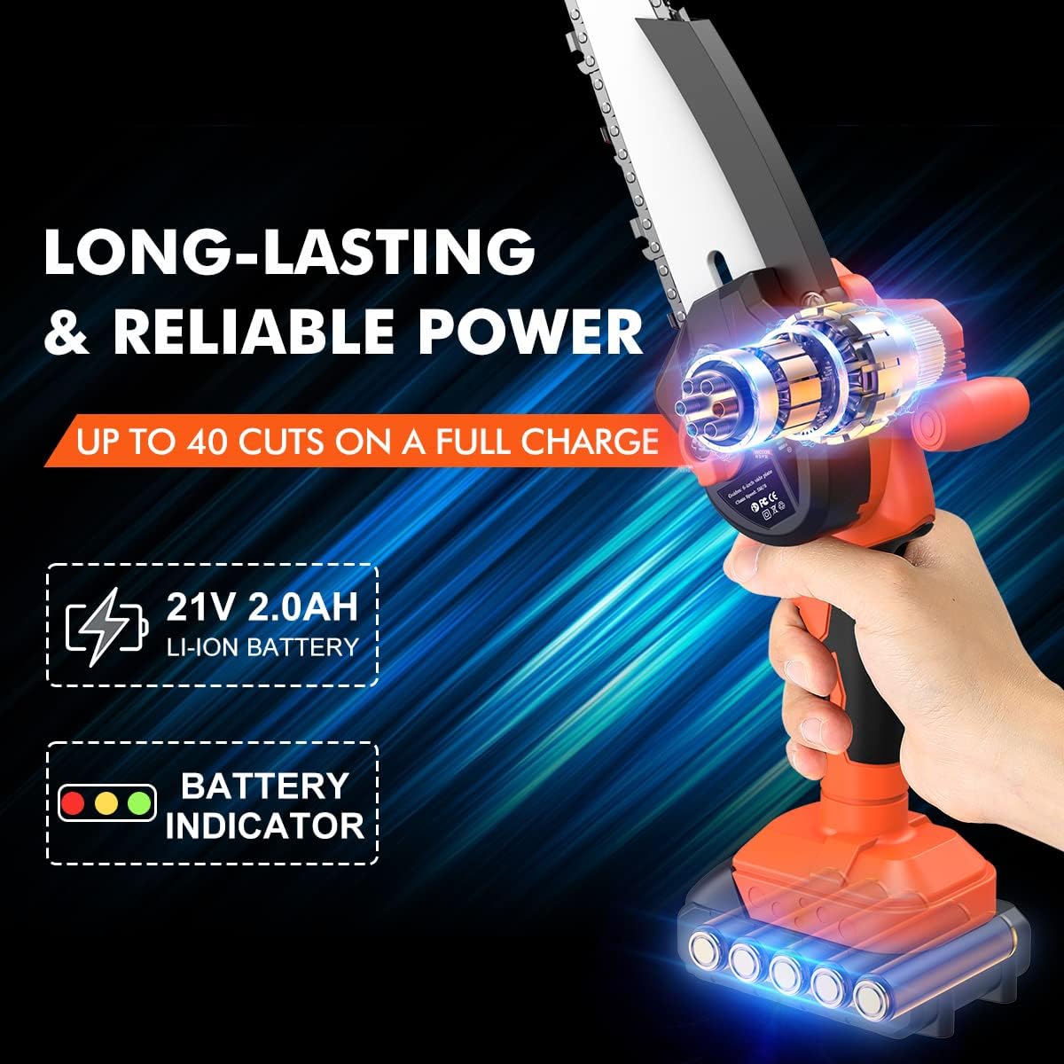 6" Mini Cordless Electric Chainsaw with Battery Indicator, Pack of 2 B5231