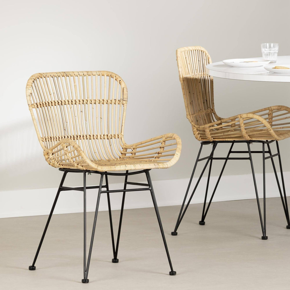 Rattan Dining Chair with Armrests, Set of 2, Black J53572