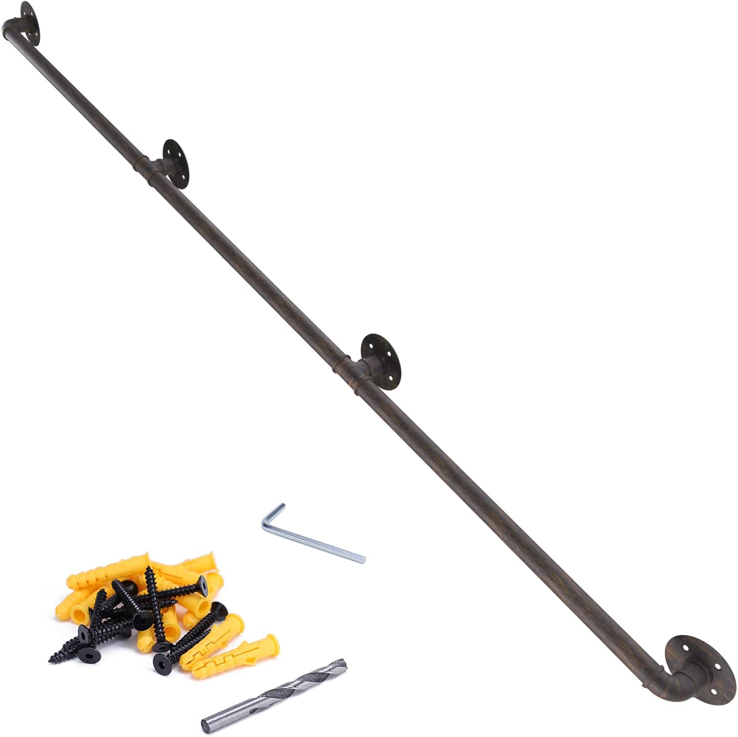 6.6ft Black Galvanized Steel Pipe Handrail Pack of 2 O299