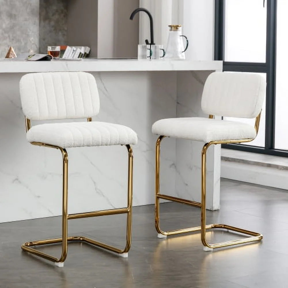 Ivory Boucle Fabric Counter Height Bar Stools Set of 2 G87269