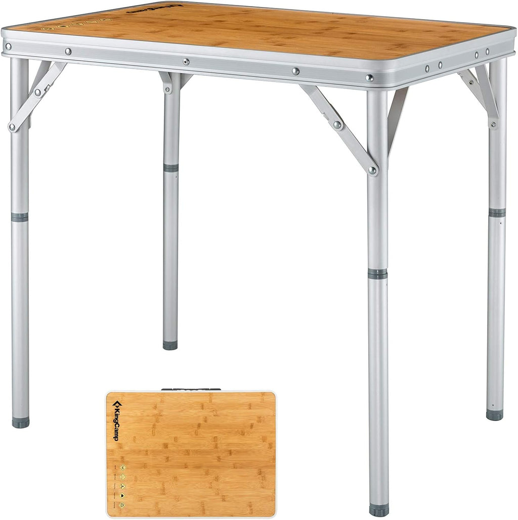 Bamboo Folding Table with 4-Folds Aluminum Frame Camping Table in Carry Bag A5894