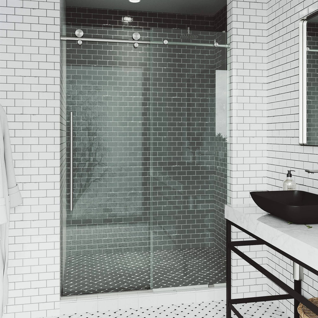Frameless Sliding Shower Door in Stainless Steel with Clear Glass E8270