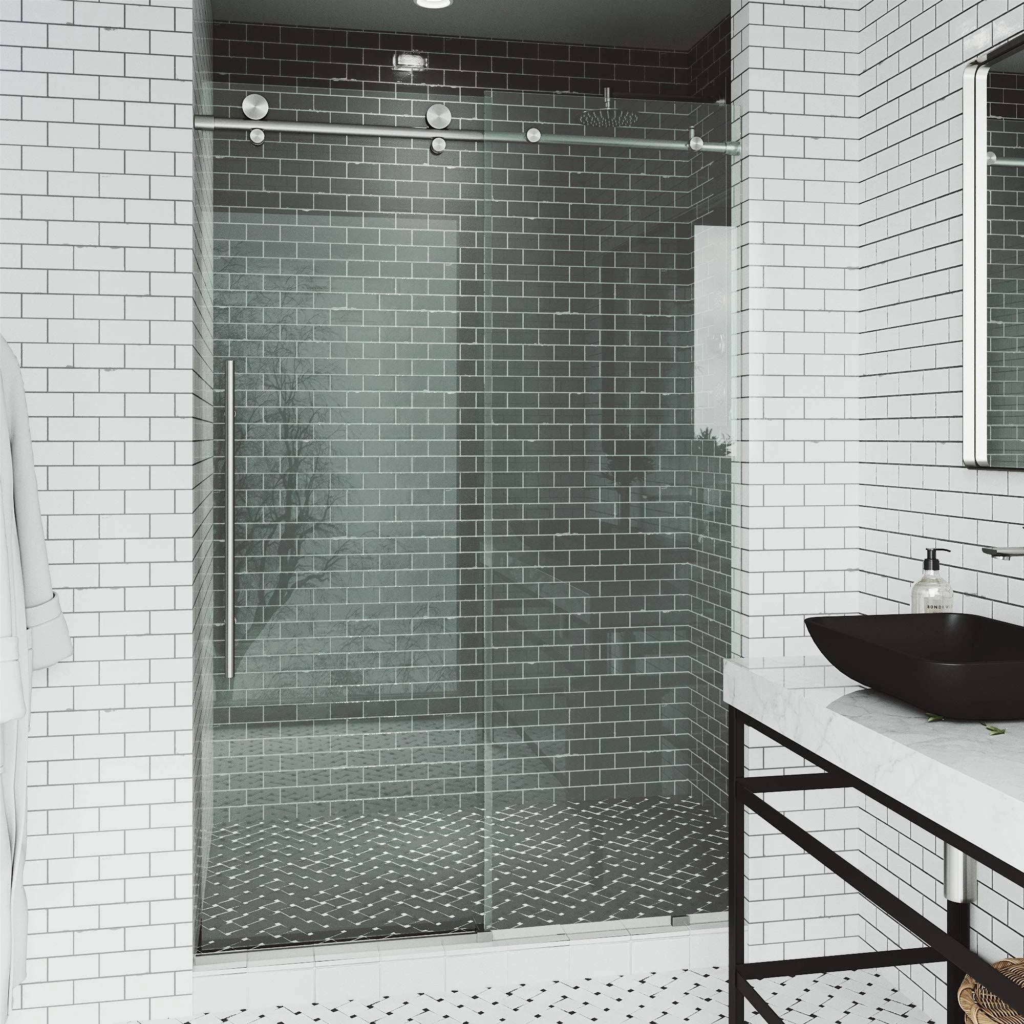 Frameless Sliding Shower Door in Stainless Steel with Clear Glass E8270