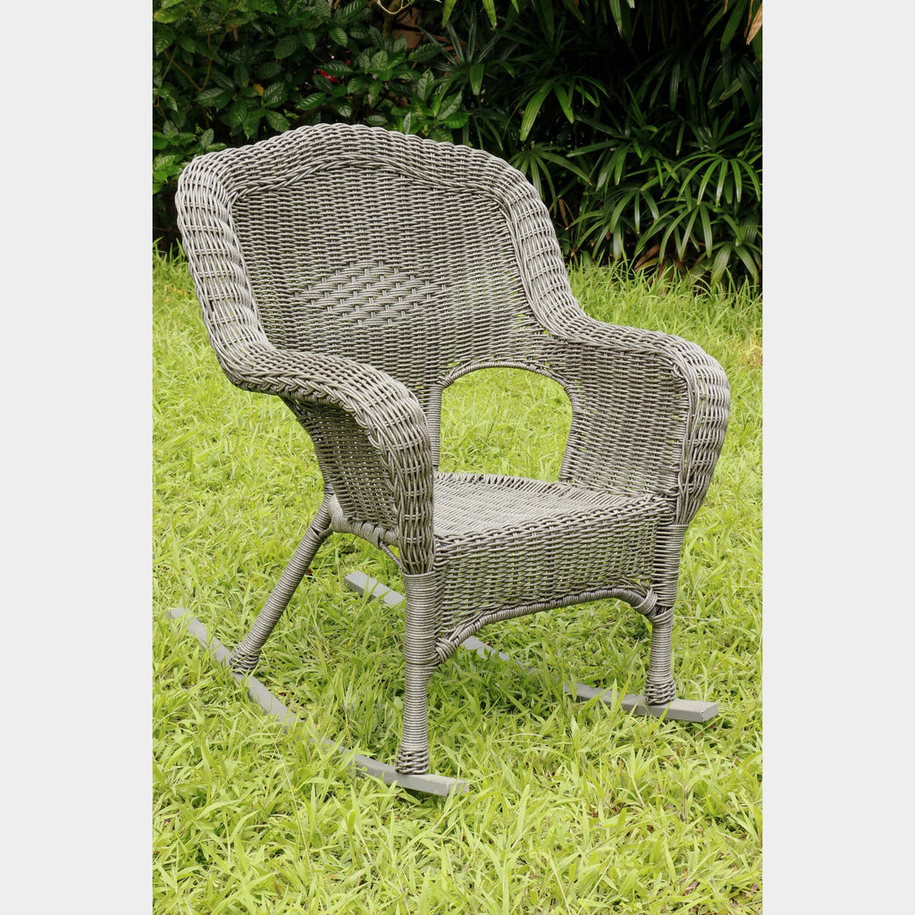 Weathered Grey Resin Wicker Porch Rocker O283